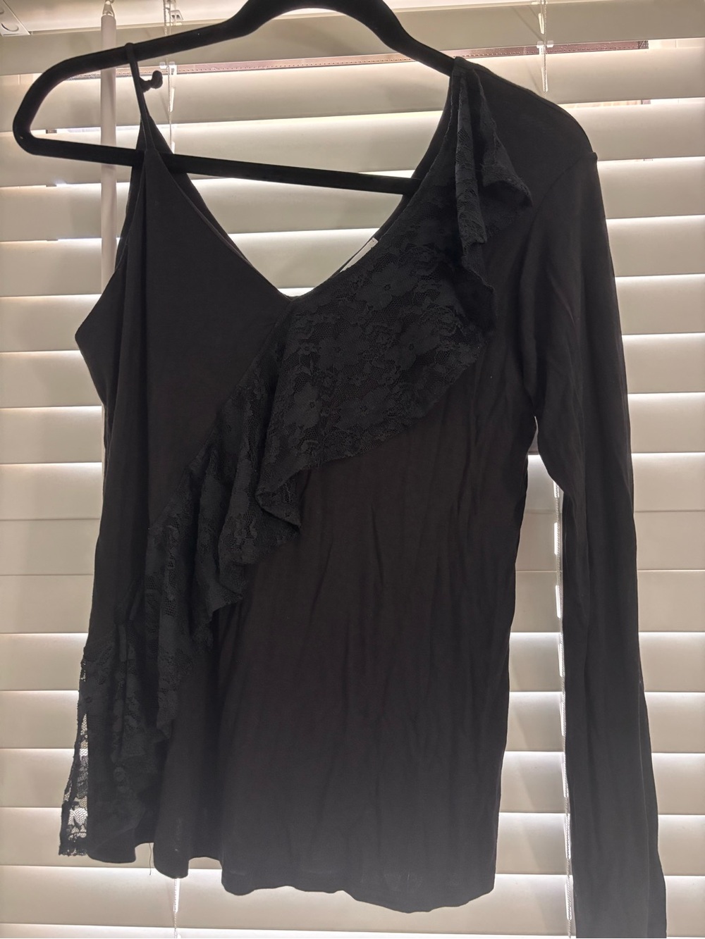 Black One-Shoulder Ruffle Lace Blouse - Women